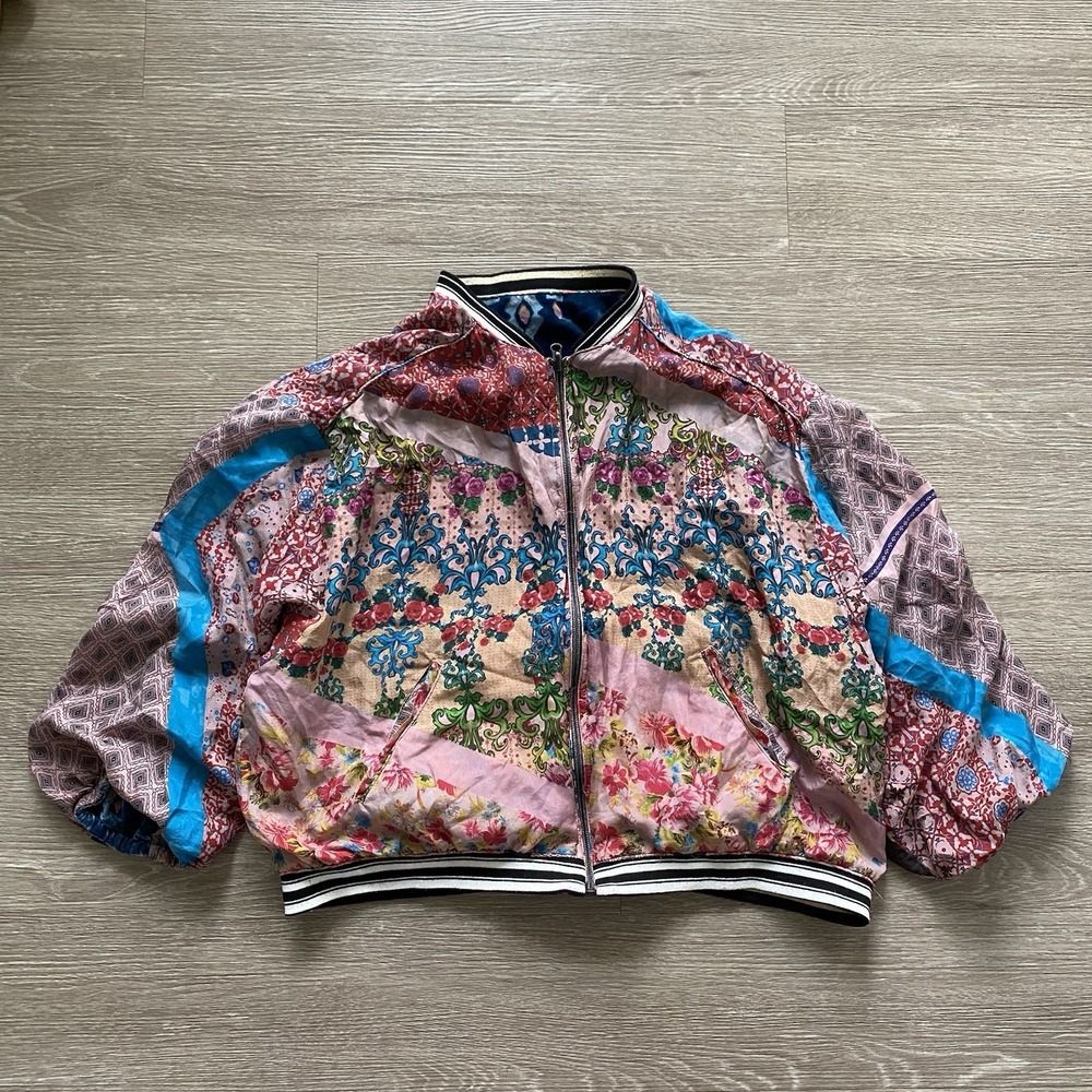 Johnny Was Zelda Reversible Bomber Jacket Women's M Floral Silk Burnout Velvet